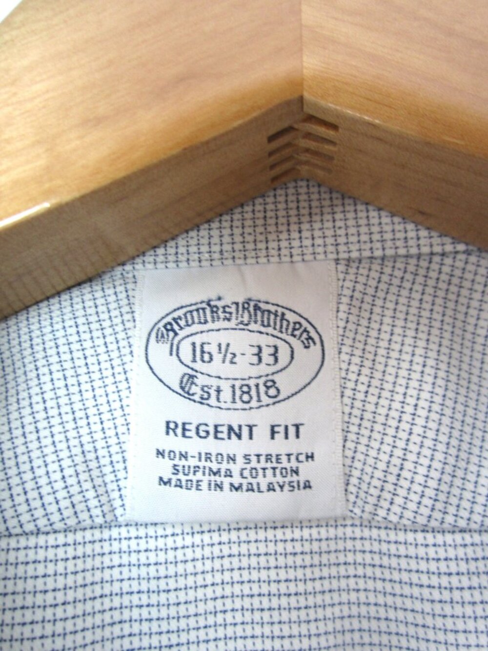 Brooks Brother 16.5 33 Regent Fit Non Iron Blue White Supima Cotton Dress Shirt